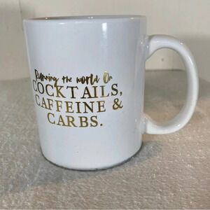 Funny Friend Gift Cocktails Carbs Caffeine White and Gold Coffee Tea Mug